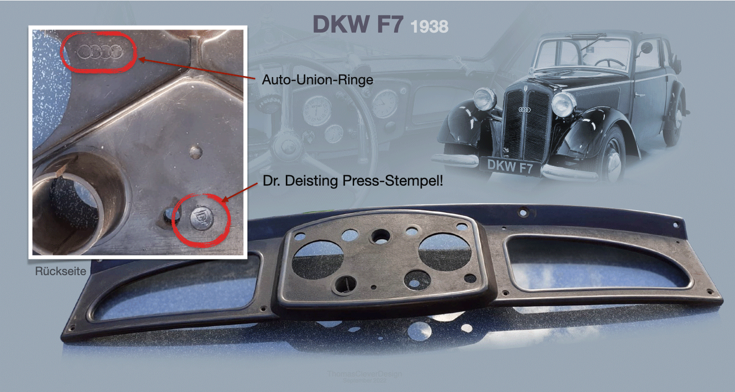 DKW F7 von 1937, Bakelit-Armaturenbrett der Fa. Dr. Deisting, Kierspe