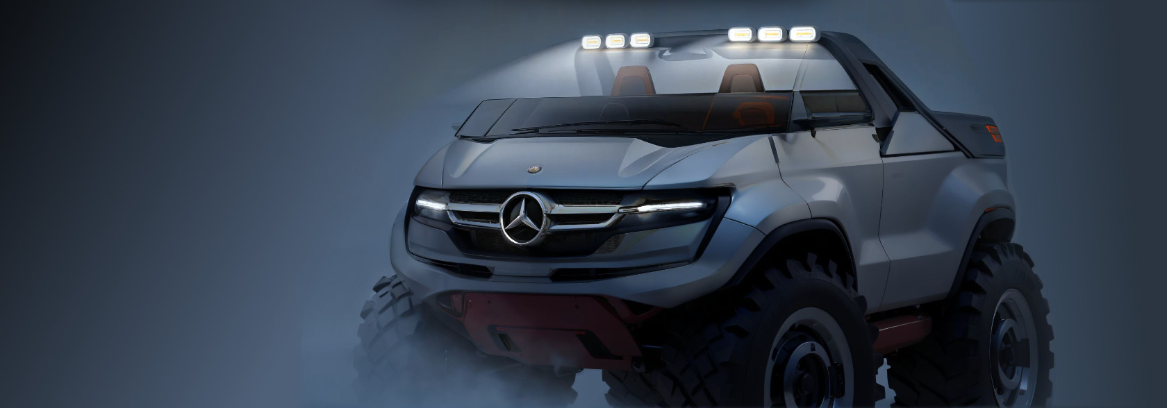 Hochgeländefähiger Multiuse-LKW Spider Konzeptstudie, nächtliches Ambiente, Offroad-Fahrzeugdesign, Thomas Clever