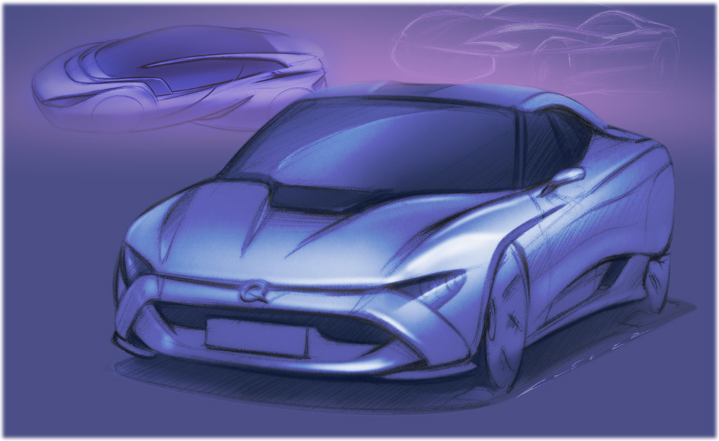 Sketches by the designer Thomas Clever of the Lampo3 electric GT.